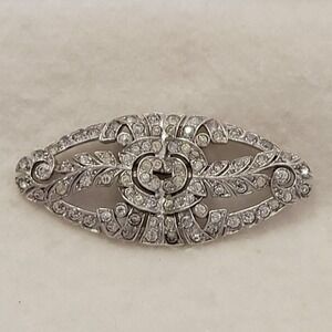 Vintage Signed KTF Trifari Krussman Fishel Silver Tone Rhinestone Pin 2.25"